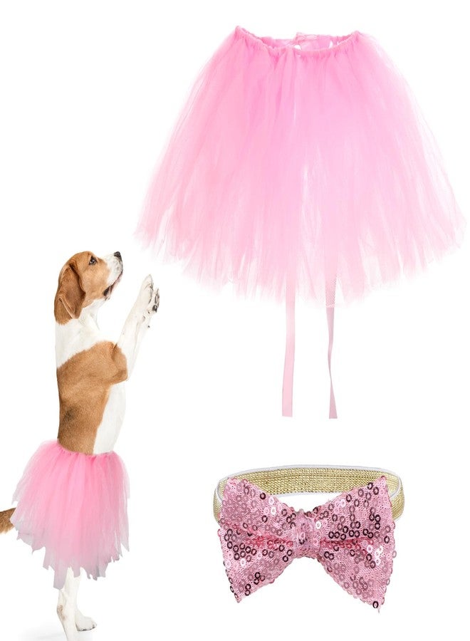 Zelphvt Dog Tutu Pink Tulle Tutu for Dogs Ballet Skirt for Small Medium Dogs Adjustable Pet Costume Puppy Dress with Pink Bow Dog Collar for Birthday Wedding Halloween Photo Props - Image 1